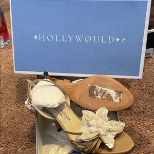 Hollywould Nude Floral Embellished Slingback Dress Sandals